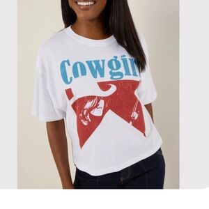 White Graphic Tee with Red and Blue Print